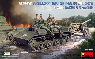 Miniart - German Artillery Tractor T-60(r) with Crew, Towing PaK40 7.5cm Gun, 1/35, 35395 цена и информация | Склеиваемые модели | 220.lv