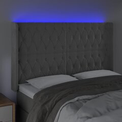 gultas galvgalis ar LED, 147x16x118/128 cm, gaiši pelēks samts цена и информация | Кровати | 220.lv