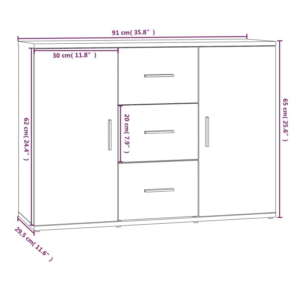 kumode, ozolkoka, 91x29,5x65 cm, inženierijas koks cena un informācija | Skapīši viesistabai | 220.lv