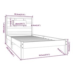 Gultas rāmis, melnā krāsā, 90x200cm, masīvkoks cena un informācija | Gultas | 220.lv