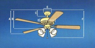 Griestu ventilators PRINCESS EURO Ø105 cm ar 3 punktveida gaismekļiem, matēta alva cena un informācija | Griestu lampas-ventilatori | 220.lv