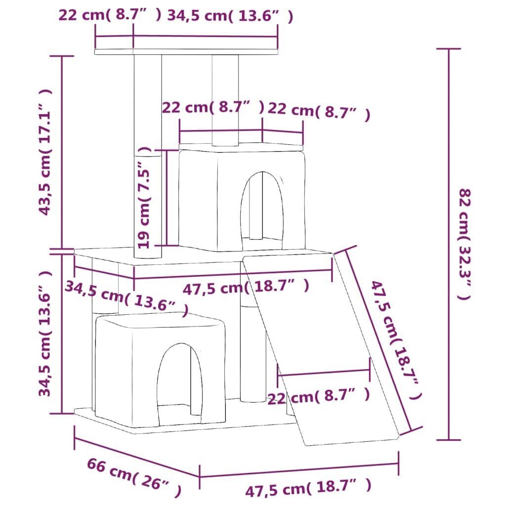 kaķu māja ar sizala stabiem nagu asināšanai, 82 cm, pelēka cena un informācija | Kaķu mājas, nagu asināmie | 220.lv