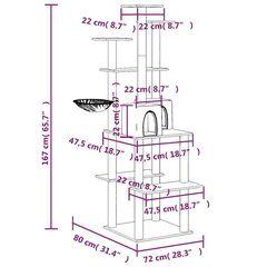 kaķu māja ar sizala stabiem nagu asināšanai, 167 cm, pelēka цена и информация | Когтеточки | 220.lv