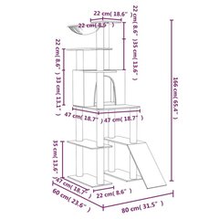 kaķu māja ar sizala stabiem nagu asināšanai, 166 cm, pelēka цена и информация | Когтеточки | 220.lv