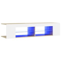 TV galdiņš ar LED lampiņām, 135x39x30 cm, balts, ozolkoka цена и информация | Тумбы под телевизор | 220.lv