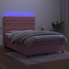 atsperu gulta ar matraci, LED, rozā samts, 140x190 cm цена и информация | Кровати | 220.lv
