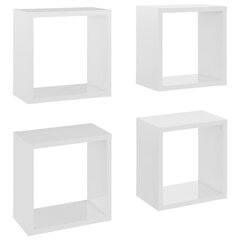 kuba formas sienas plaukti, 4 gab., spīdīgi balti, 26x15x26 cm cena un informācija | Plaukti | 220.lv
