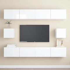 6-daļīgs TV skapīšu komplekts, spīdīgi balts, skaidu plāksne cena un informācija | TV galdiņi | 220.lv