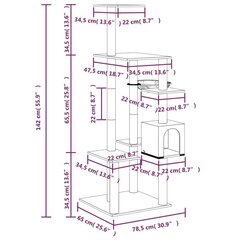 Kaķu skrāpis ar sizala statīviem, 142cm, tumši pelēks cena un informācija | Kaķu mājas, nagu asināmie | 220.lv