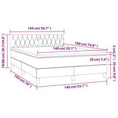 atsperu gulta ar matraci, LED, pelēkbrūns audums, 140x190 cm цена и информация | Кровати | 220.lv