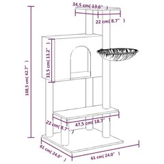 Kaķu skrāpis ar sizala statīviem, 108,5cm, tumši pelēks cena un informācija | Kaķu mājas, nagu asināmie | 220.lv