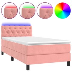 atsperu gulta ar matraci, LED, rozā samts, 80x200 cm cena un informācija | Gultas | 220.lv