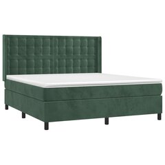 atsperu gulta ar matraci, LED, tumši zaļš samts, 180x200 cm cena un informācija | Gultas | 220.lv