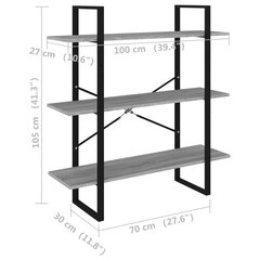 grāmatu plaukts, pelēka ozola, 100x30x105 cm, inženierijas koks cena un informācija | Plaukti | 220.lv