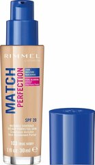 Grima pamats Rimmel London Macth &amp; Perfection, 30 ml, Nr.103 True Ivory cena un informācija | Grima bāzes, tonālie krēmi, pūderi | 220.lv