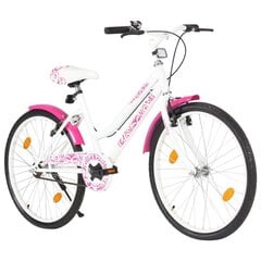 Bērnu velosipēds, 24 collas, rozā ar baltu cena un informācija | Velosipēdi | 220.lv