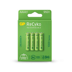 Uzlādējamas baterijas GP ReCyko NiMH AAA 950 mAh EB4 cena un informācija | Baterijas | 220.lv