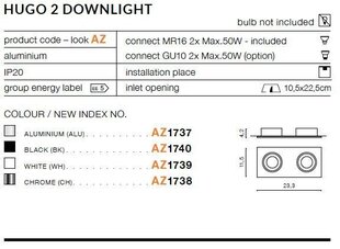 Azzardo iegremdējamais gaismeklis AZ1737 Hugo 2 cena un informācija | Iebūvējamās lampas, LED paneļi | 220.lv