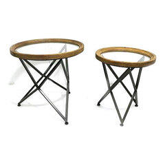 2 galdu komplekts DKD Home Decor stikls (65 x 65 x 63 cm) (2 pcs) cena un informācija | TV galdiņi | 220.lv