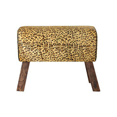 Kāju soliņš DKD Home Decor Melns Koks Brūns Āda Leoparda (67 x 30 x 51 cm) cena un informācija | Sēžammaisi, pufi | 220.lv