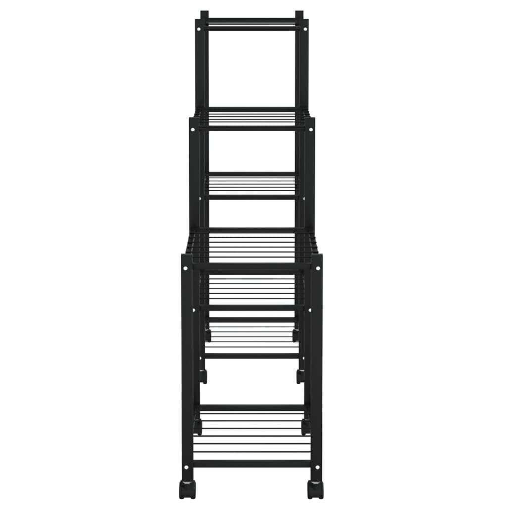 Ziedu statīvs ar ritenīšiem, melns , 83x25x83,5cm, dzelzs cena un informācija | Ziedu statīvi, puķu podu turētāji | 220.lv