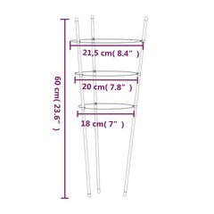 dārza augu mietiņi ar 3 gredzeniem, 5 gb., zaļi, 60 cm, tērauds цена и информация | Подставки для цветов, держатели для вазонов | 220.lv