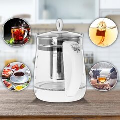 Чайник Adler Kettle AD 1299 Electric, 2200 Вт, 1.5 л, стекло/нержавеющая сталь, вращающееся основание на 360°, белый цена и информация | Электрочайники | 220.lv