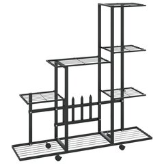 puķu statīvs ar riteņiem, 94,5x25x92,5 cm, melns metāls cena un informācija | Dārza instrumenti | 220.lv