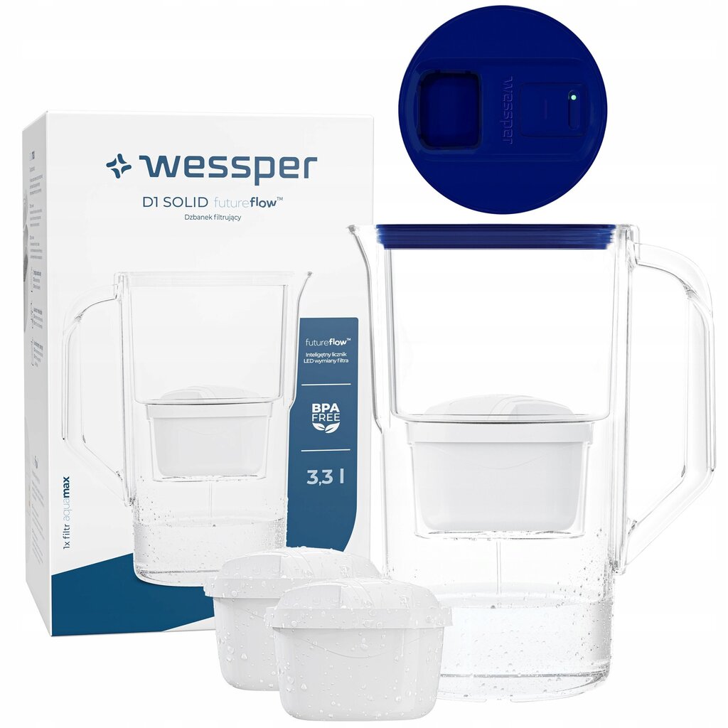 Wessper D1 SOLID 3.3 aquamax filtra krūze ar LED skaitītāju + 3x filtrs цена и информация | Ūdens filtri | 220.lv