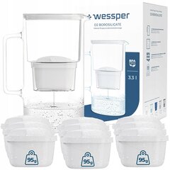 Стеклянный фильтр-кувшин Wessper aquamax 3,3 л + 10x фильтр Wessper aquamax цена и информация | Фильтры для воды | 220.lv