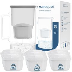 Стеклянный фильтр-кувшин Wessper aquamax 3,3 л + 10x фильтр Wessper aquamax цена и информация | Фильтры для воды | 220.lv