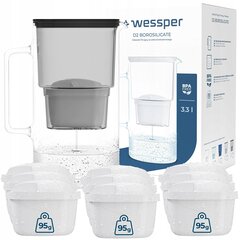 Стеклянный фильтр-кувшин Wessper aquamax 3,3 л + 10x фильтр Wessper aquamax цена и информация | Фильтры для воды | 220.lv