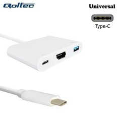 Qoltec 50425 USB Type-C 3.1 Адаптер портов на HDMI AF + USB 3.0 AF + USB Type-C 3.1 Кабель 20cm Белый цена и информация | Кабели и провода | 220.lv