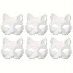 '6gab kaķu maska diy balta papīra maskas nekrāsota lapsa pustukša dzīvnieku saģērbt maska vienkārša maska maskas Helovīna karnevāla kostīms ballītes rekvizīti' cena un informācija | Karnevāla kostīmi, maskas un parūkas | 220.lv