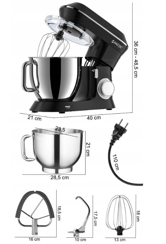 ĒDINĀJUMS 6,5 L AR LIELU Bļodu, DAUDZFUNKCIONĀLAIS KOMPLEKTS 2200W cena un informācija | Virtuves kombaini | 220.lv