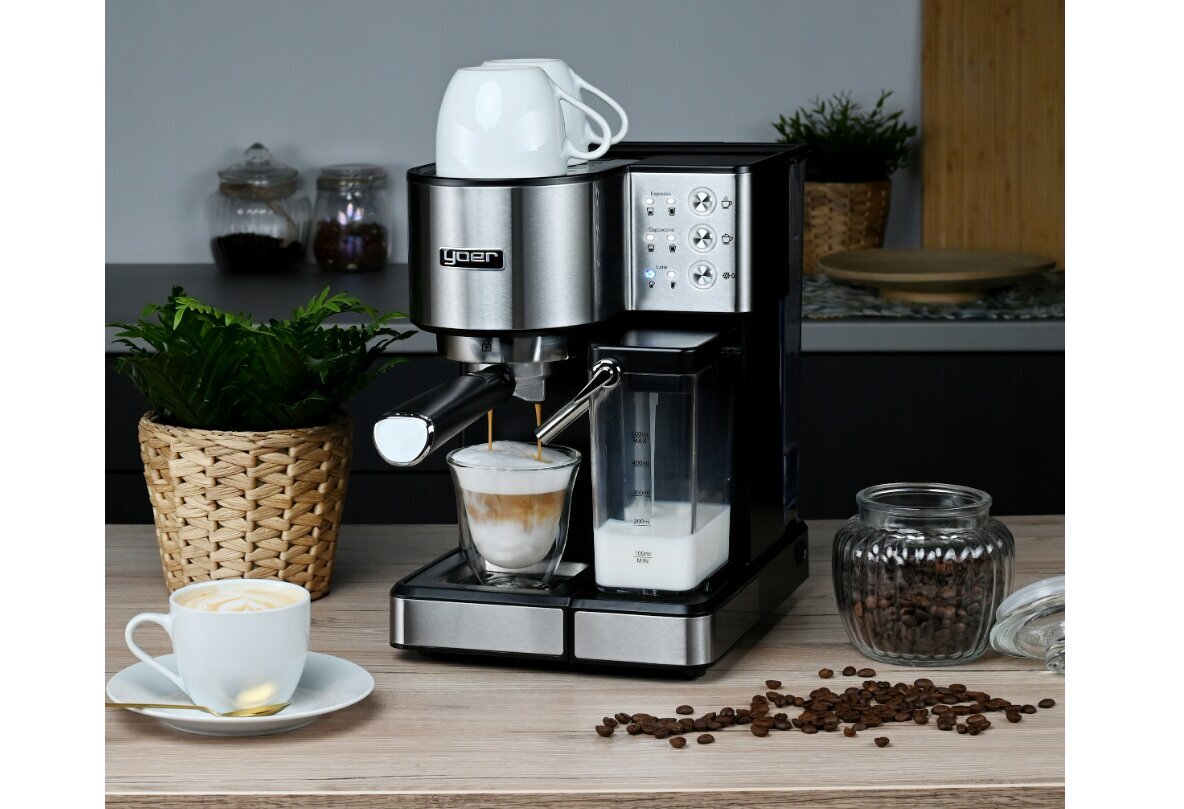 Automātiskais espresso automāts Yoer Lattimo 1350 W sudraba/pelēks cena un informācija | Kafijas automāti | 220.lv