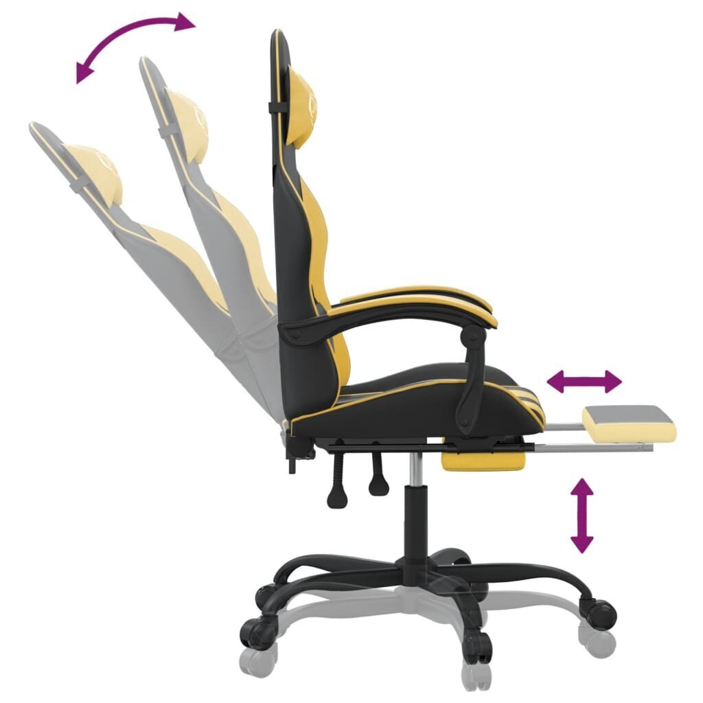 datorkrēsls ar kāju balstu, melna un zeltaina mākslīgā āda cena un informācija | Biroja krēsli | 220.lv