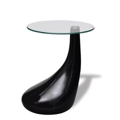 kafijas galdiņš ar apaļas formas stikla virsmu, spīdīgs, melns cena un informācija | Žurnālgaldiņi | 220.lv