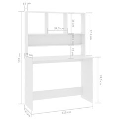 rakstāmgalds ar plauktiem, 110x45x157 cm, skaidu plāksne, balts цена и информация | Компьютерные, письменные столы | 220.lv