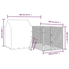 suņu voljērs ar jumtu, 4x4x2,5m, cinkots tērauds, sudraba krāsā cena un informācija | Transportēšanas būri, somas | 220.lv
