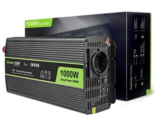 Green Cell jaudas invertors no 12 V līdz 230 V 1000W/2000W tīrs sinusa vilnis cena un informācija | Sprieguma pārveidotāji | 220.lv