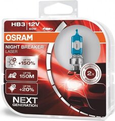 Автомобильные лампочки Osram Night Breaker Laser (Next Generation) HB3/9005, 2шт цена и информация | Автомобильные лампочки | 220.lv