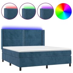 atsperu gulta ar matraci, LED, tumši zils samts, 160x200 cm cena un informācija | Gultas | 220.lv