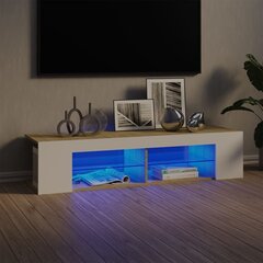 TV galdiņš ar LED lampiņām, 135x39x30 cm, balts, ozolkoka cena un informācija | TV galdiņi | 220.lv