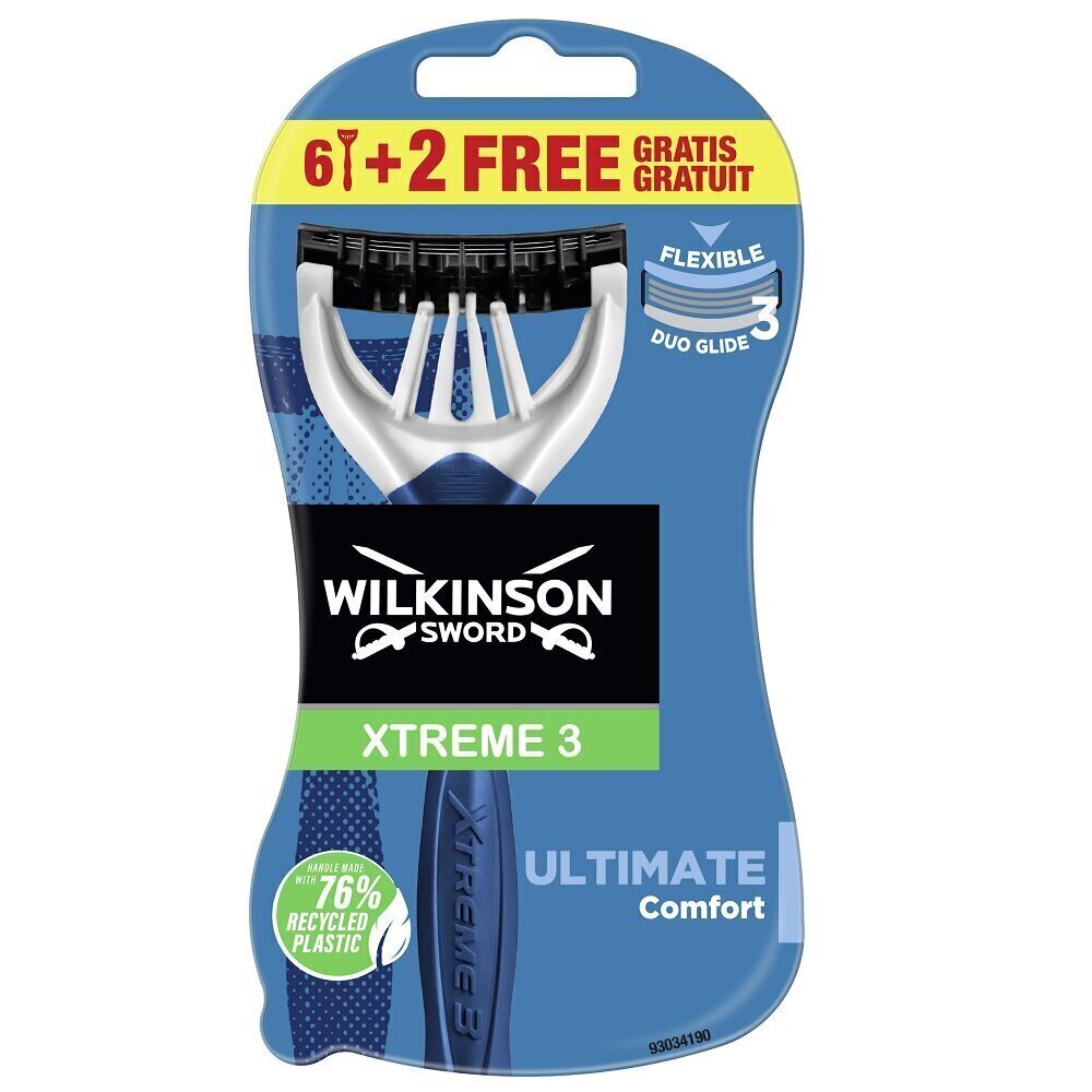 Vienreizējās lietošanas skuvekļi Wilkinson Sword Xtreme3 Ultimate Comfort, 8 gab. цена и информация | Skūšanās piederumi, kosmētika | 220.lv