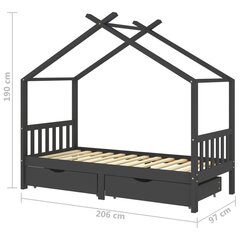 Bērnu gultas rāmis ar atvilktnēm, 90x2 gab.00 cm, pelēks cena un informācija | Bērnu gultas | 220.lv