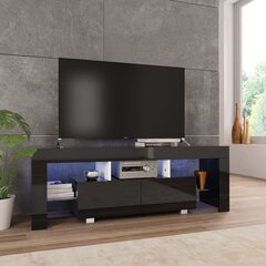 TV skapītis ar LED lampiņām, 130x35x45 cm, spīdīgi melns cena un informācija | TV galdiņi | 220.lv