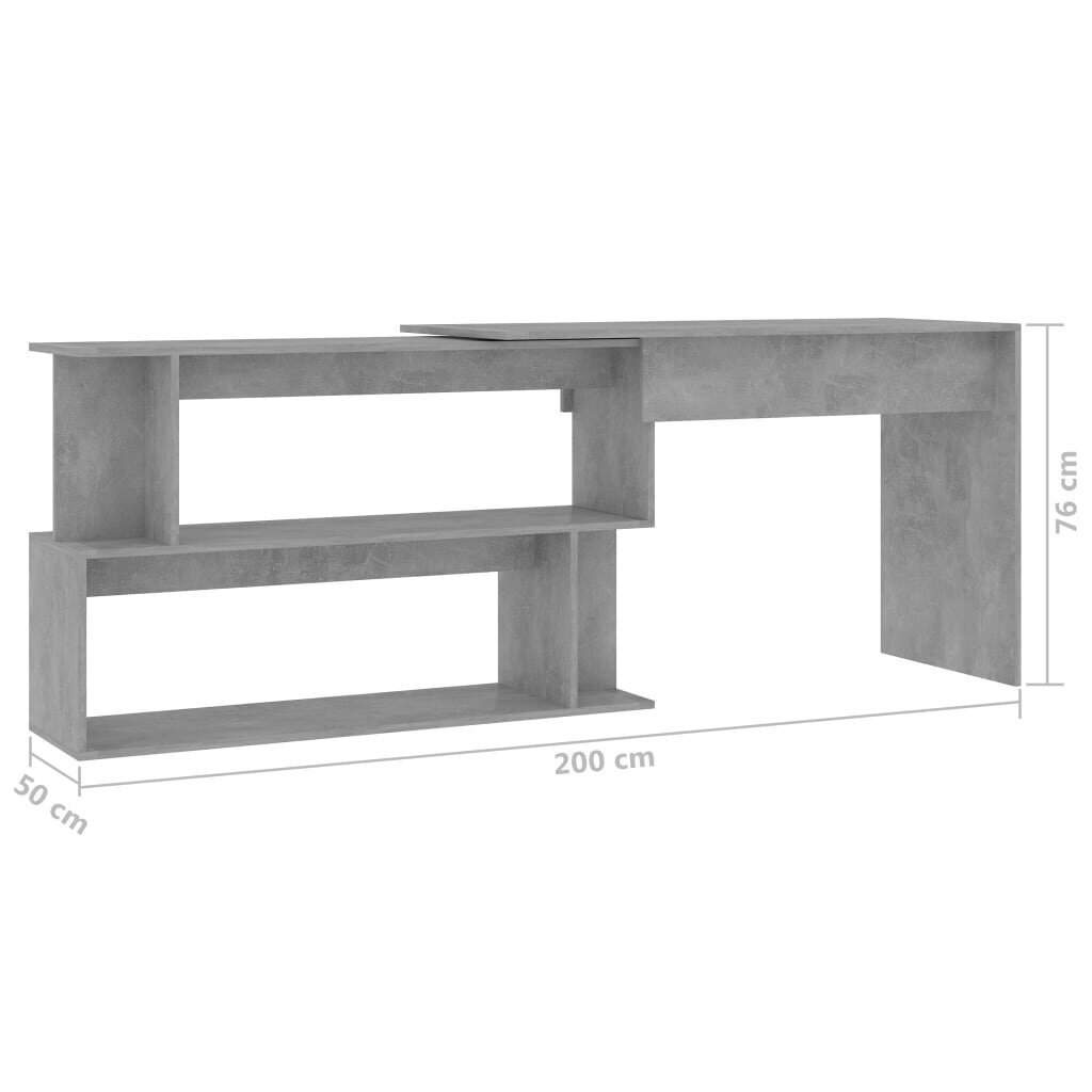 stūra rakstāmgalds, betona pelēks, 200x50x76 cm, skaidu plāksne cena un informācija | Datorgaldi, rakstāmgaldi, biroja galdi | 220.lv