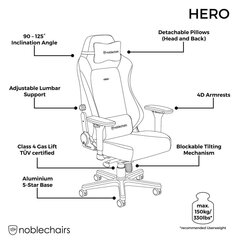 Рабочее кресло Noblechairs Hero, чёрное цена и информация | Офисные кресла | 220.lv