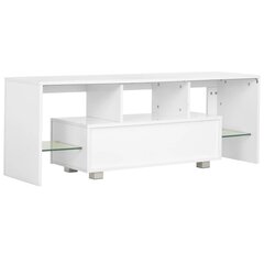 TV galdiņš ar LED lampiņām, 130x35x45 cm, spīdīgi balts cena un informācija | TV galdiņi | 220.lv